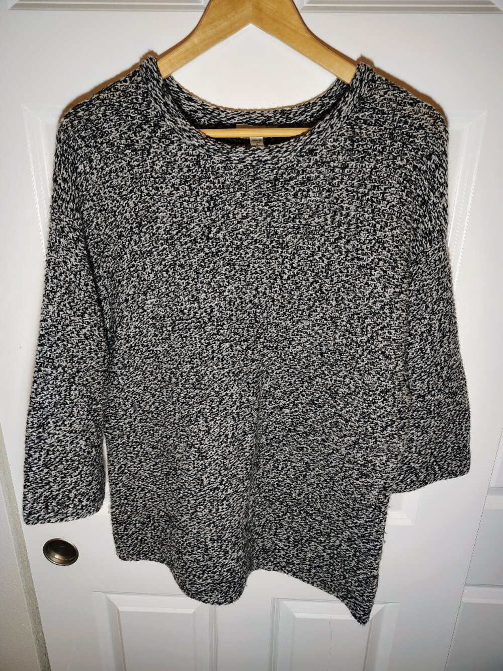 Garnet Hill Wool Cashmere Blend Sweater Merino Marled Gray Crewneck 3/4 Sleeve
